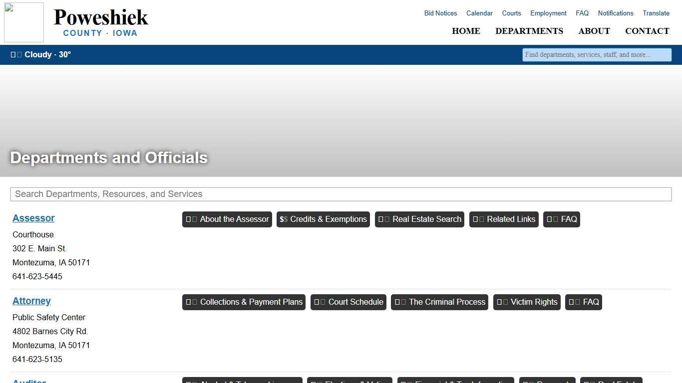 Departments and Officials of Poweshiek County, Iowa