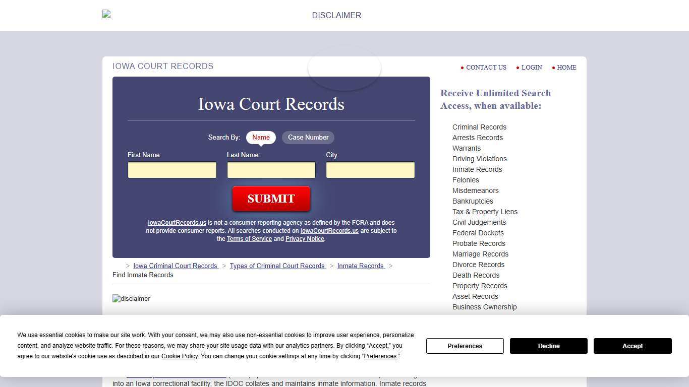 Iowa Inmate Search | IowaCourtRecords.us